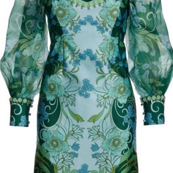 Organza Puff-Sleeve Embellished Shift Dress Multi size 8 - Picture 2 of 6